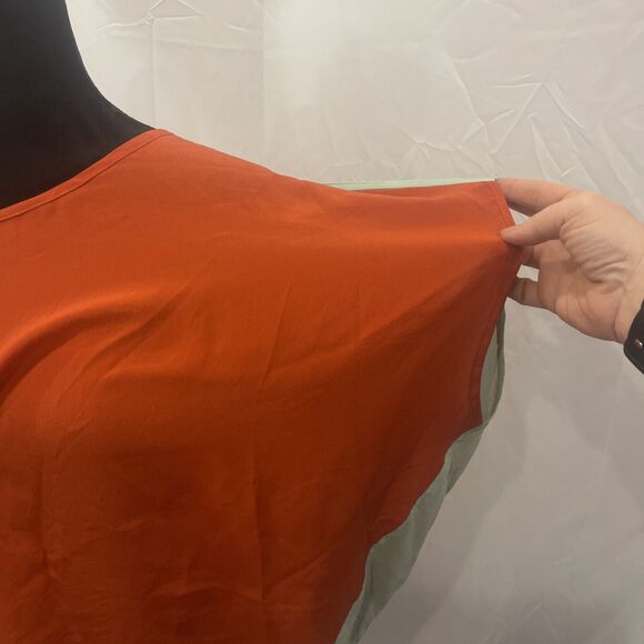 Line and dot silk blouse Color Block orange mint asymmetrical Blouse size s - Picture 3 of 7